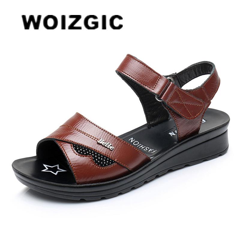 

Women Mother Old Female Sandals Shoes Cow Genuine Leather Casual PU Hook Loop Summer Beach Cool Size 35-41 HD-B01 35 червоний