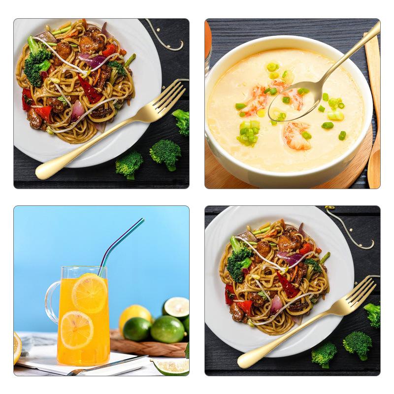 1SET/7PCS Stainless Steel Cutlery Set Straw Knife, Fork Spoon Chopsticks Outdoor Camping Travel Portable Tableware