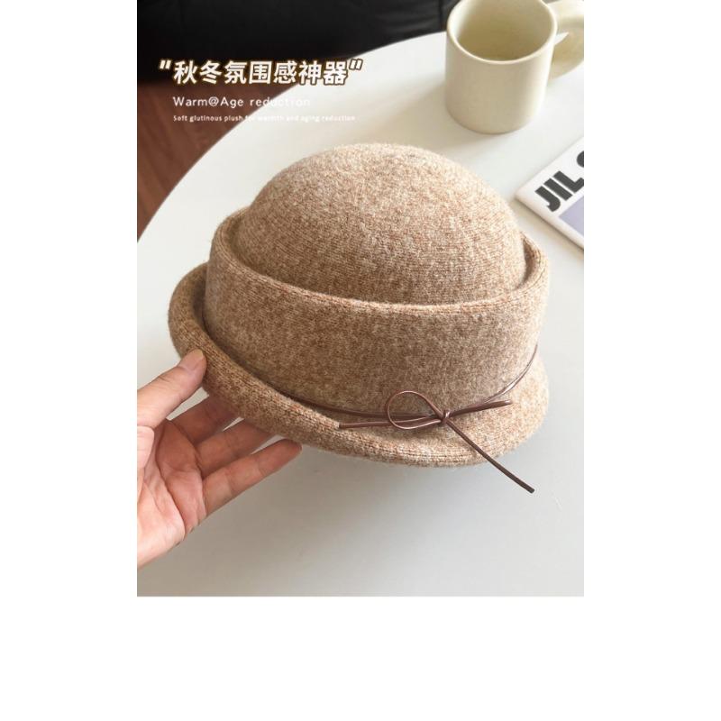 Vintage Hepburn Style Black Round Top Bucket Hat For Women
