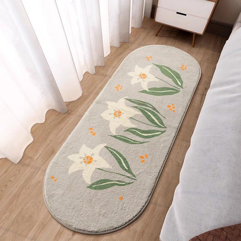 Flower Pattern Bedroom Decor Carpet Thick Plush Carpets for Living Room Fluffy Soft Bedside Floor Mat Simple Style Cloakroom Rug