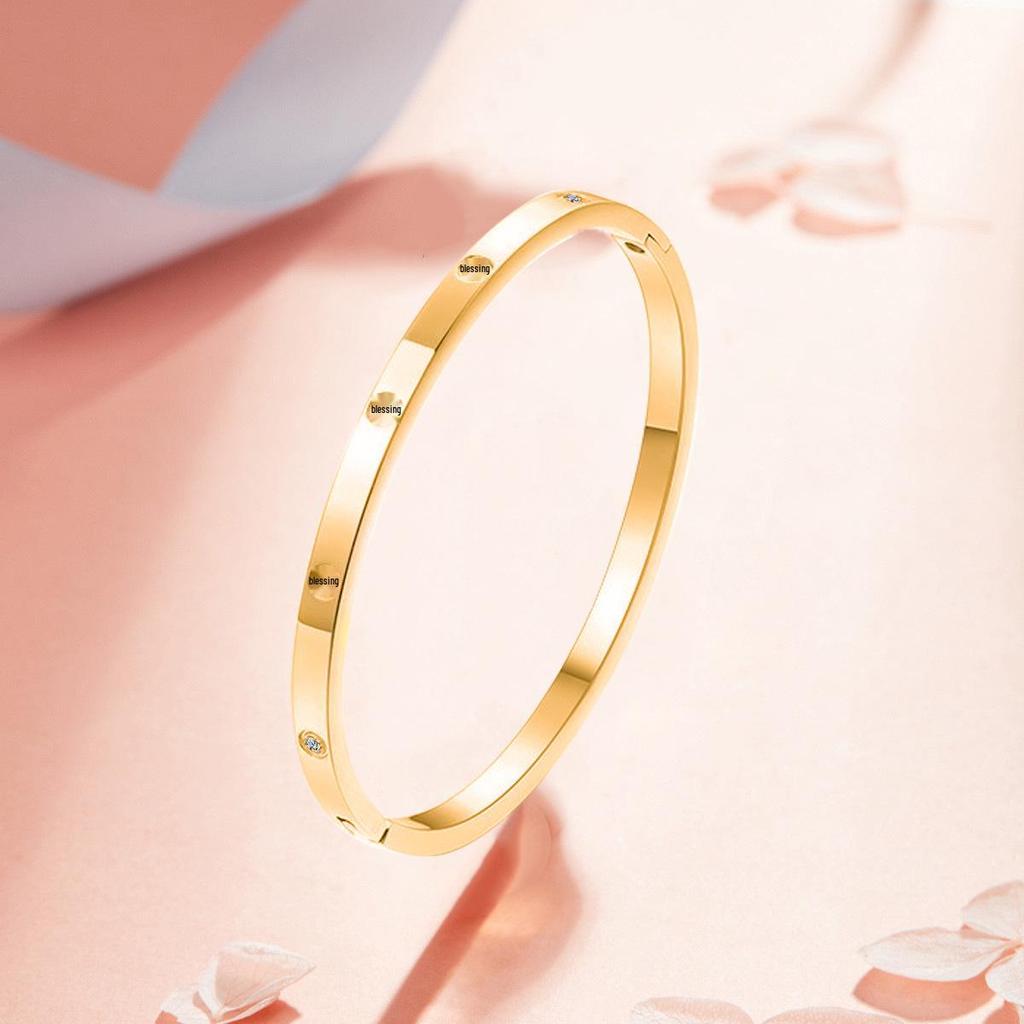 Rose Gold Bamboo Joint Titanium Steel Bangle - Luxurious, Non-fading, Diamond-studded, Waterproof Women's Bracelet.