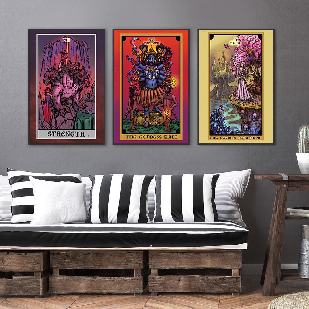 Nordic Abstrakte Die Gerechtigkeit Angst Tarot Wand Bilder Leinwand Malerei Urteil Sonne Teufel Poster Drucke Wohnzimmer Wohnkultur