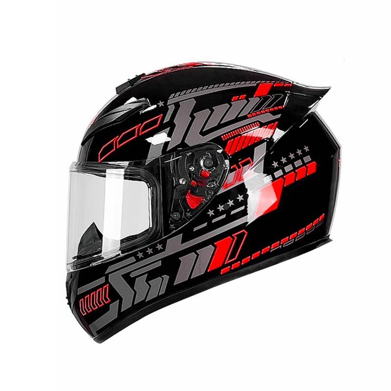 Full Face Motorcycle Helmet Scooter Electric Bike Winter Anti-Fog Gray ABS Safety With Rear Wing