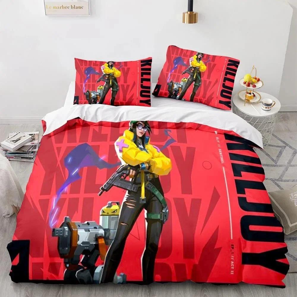 Game Valorant Neon Bedding Set Boys Girls Twin Queen Size Duvet Cover Pillowcase Bed Kids Adult Fashion Home Textileextile