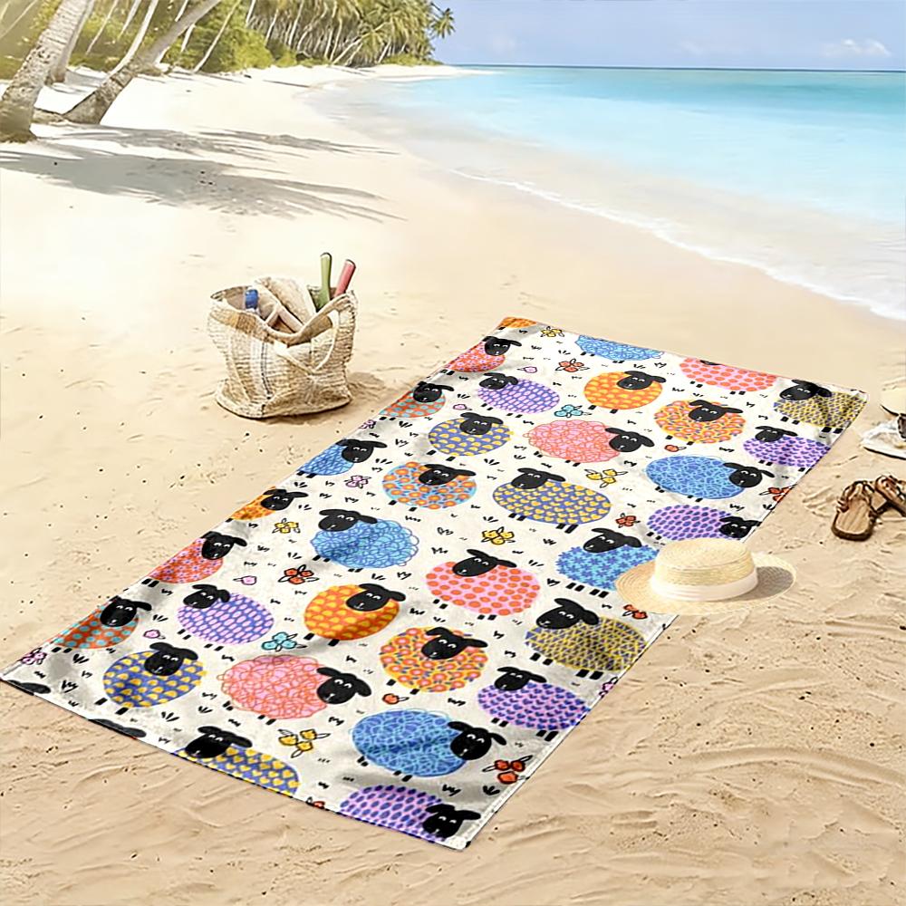 Colorful Sheep Pattern with Flowers Beach towel quick-drying for travel outdoor sports jogging beach and swimming