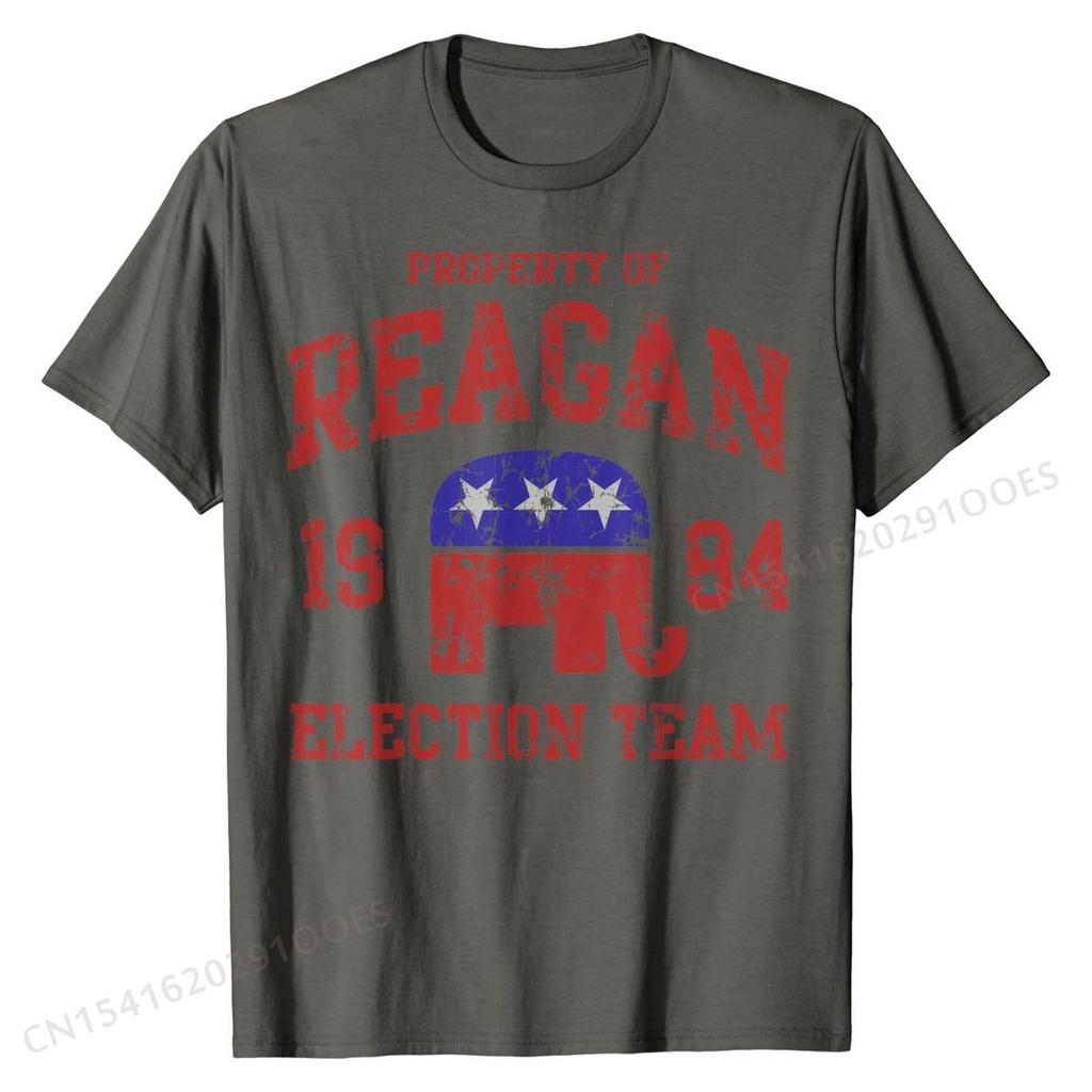 Retro 80's Reagan T-Shirt 84 Election Republican Men Tshirts  Retro Cotton Tops Shirts Simple Style for Men