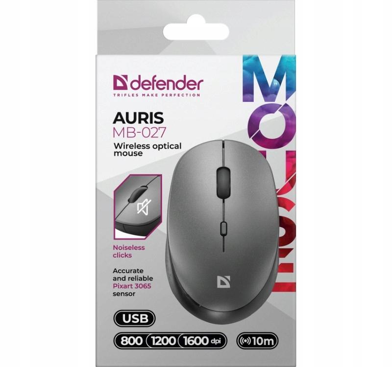 Mysz bezprzewodowa Defender AURIS MB-027 optyczna bezklikowa silent 1600dpi szara