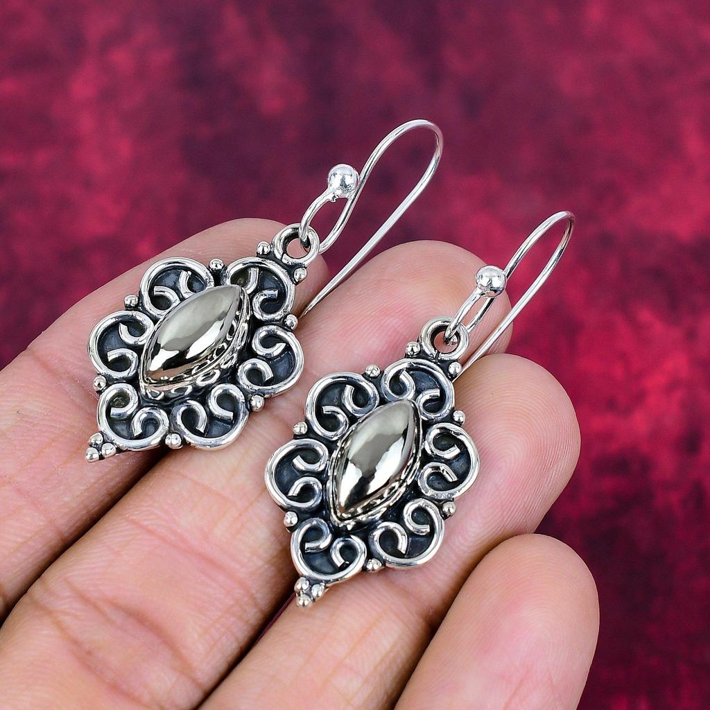 Apache Pyrite Handmade Gemstone Earrings, 925 Solid Sterling Silver Earrings Antique Jewelry, For Engagement Gift