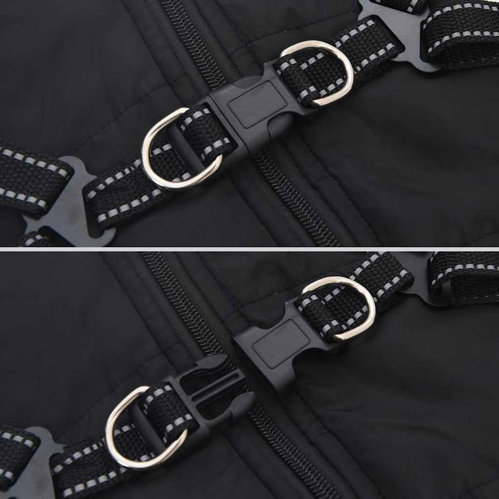 Dog Raincoat with Integrated Harness Waterproof and Reflective Black Size L28
