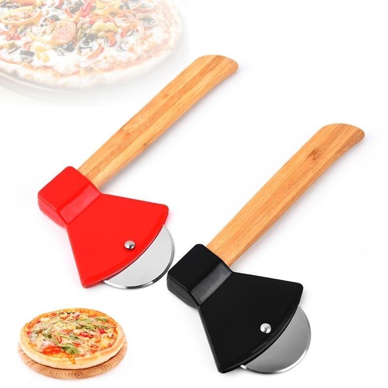 1pc Sleek Design, Stainless Steel Axe-Shaped Pizza Cutter, Wheel Slicer with Wooden Handle, Multifunctional Kitchen & Restaurant Baking Tool