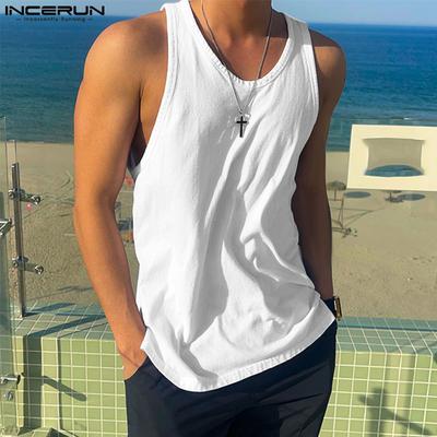 Men Sleeveless Solid Color Vest Summer Holiday Beach Loose Tank Tops