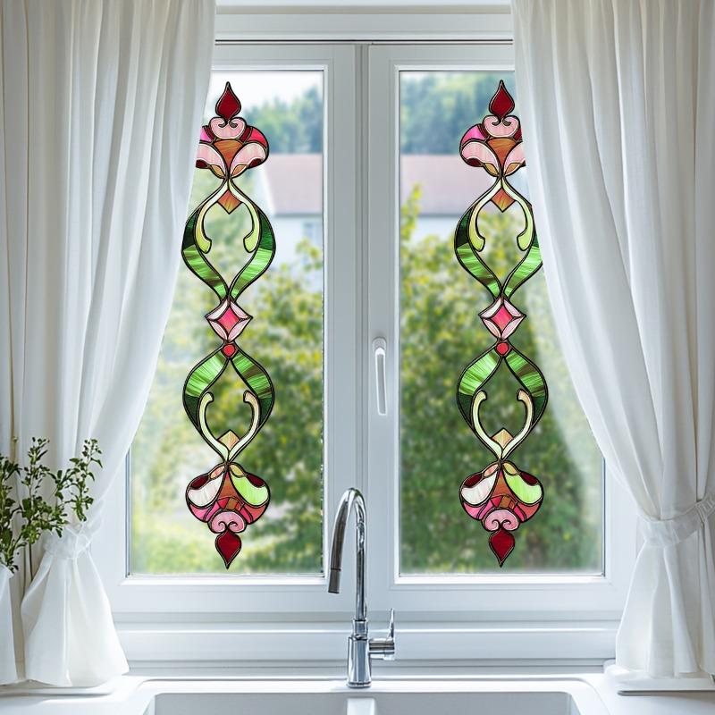 Colored Art Glass Style Window Stickers, Retro Patterned Self-adhesive Glass Stickers for Home Decoration