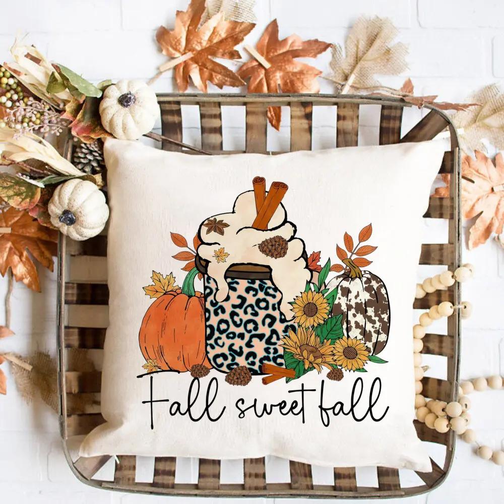 Hello Pumpkin Printed Pillow Case Autumn Party Decor Home Cushion Cover Fall Holiday Pillowcase Thanksgiving Halloween Best Gift