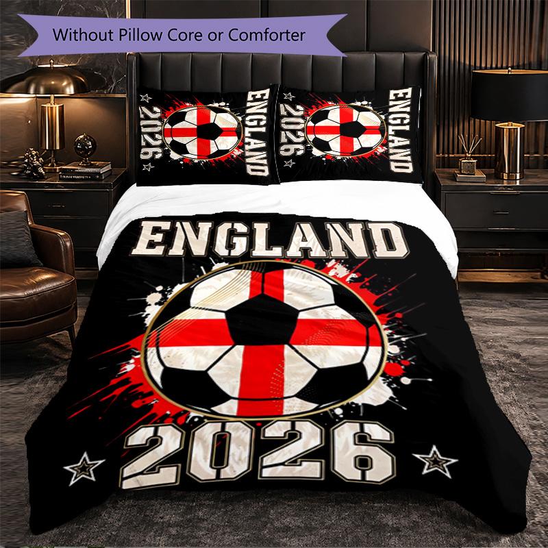 Set Biancheria da Letto a 3 Pezzi Nazionale di Calcio Inglese Morbido Set Copripiumino con Federe Set Decorazione Camera da Letto per la Casa