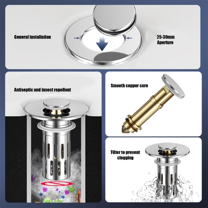 2pcs Poping Up Sink Drain Stoppers with Fine Meshes Filter Easyly Touches Operation for Bathroom Vanities