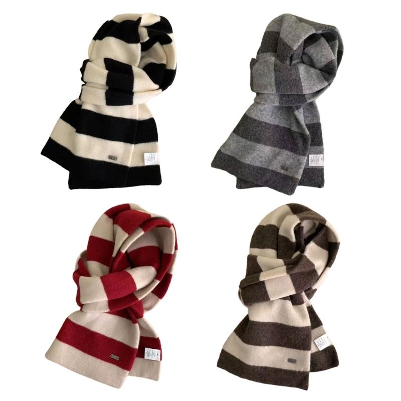 Soft Wool Blend Scarf Unisex Striped Design For Winter Warmth Lightweight Neck Warmer Perfect For Couples And Daily Use