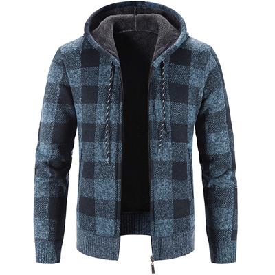 Herbst und Winter Herrenjacke Fleece Reißverschluss Kapuzenpullover Plaid Casual Herrenjacke