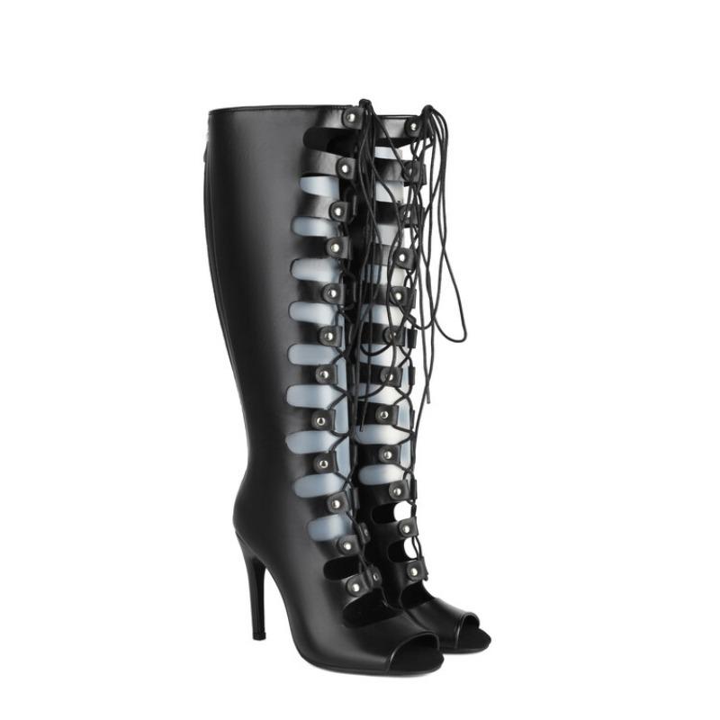 Fashion Cross Strap Rivet Belt Buckle Women's Cool Boots Summer Sexy Silvery Gold High Heel Sandals Dress Party Motorcycle Boots Size 48