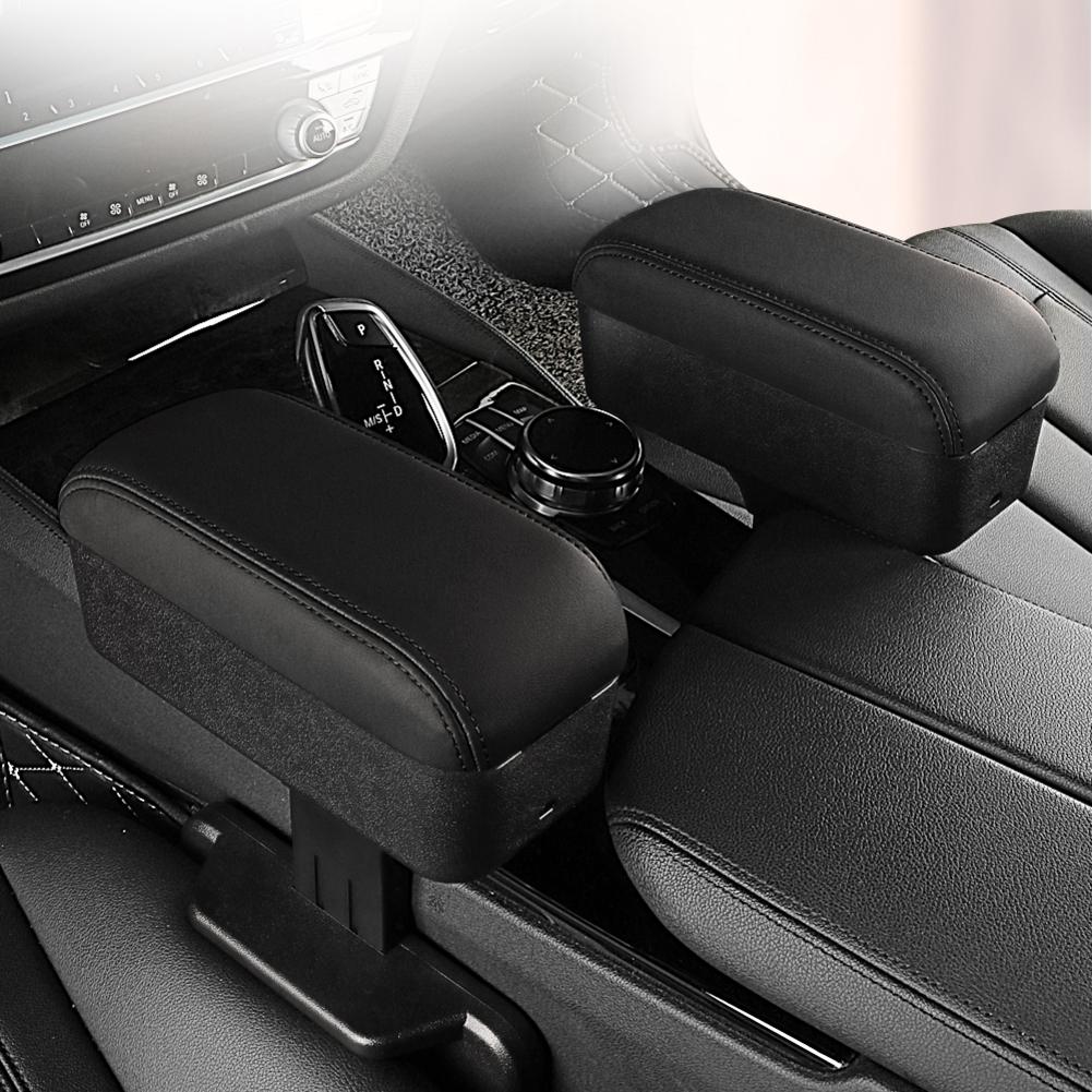 Car Armrest Center Console Organizer with Retractable Cup Holder Adjustable Forward and Back for Manual Gear Large Storage Box