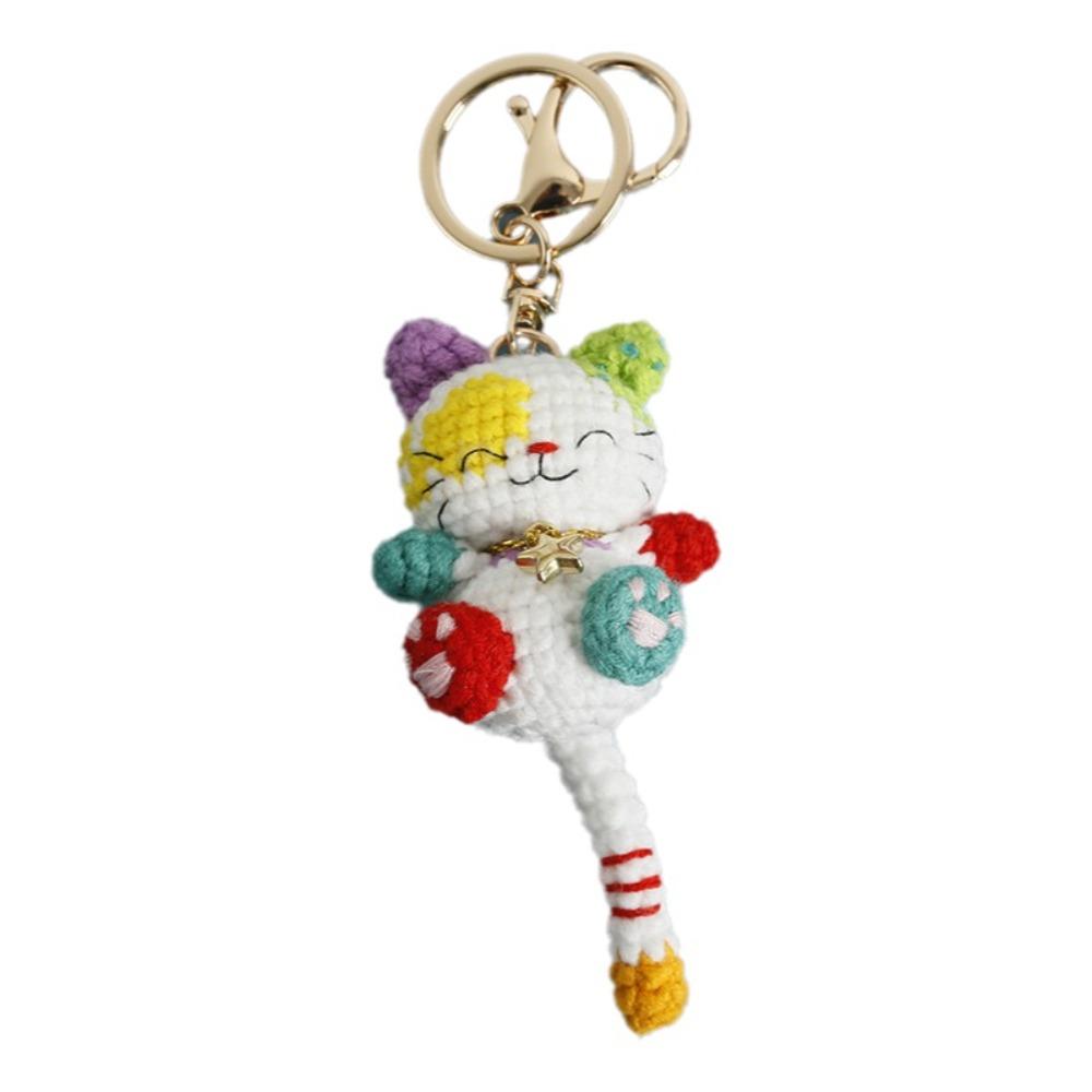 Animal Handwoven Cat Pendant Knitting Doll Cat Key Chain Creative Crochet Kitten Keyrings Backpack