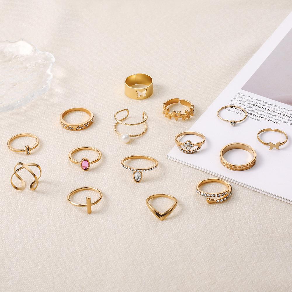 Jewelry Serpentine Diamond Open Index Finger Light Luxury Niche Color Simple Cross Star Pearl Ring