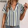 Women's Fashion Casual Summer Spring Stripe Print Short Sleeve V-Neck Blouses & Shirts