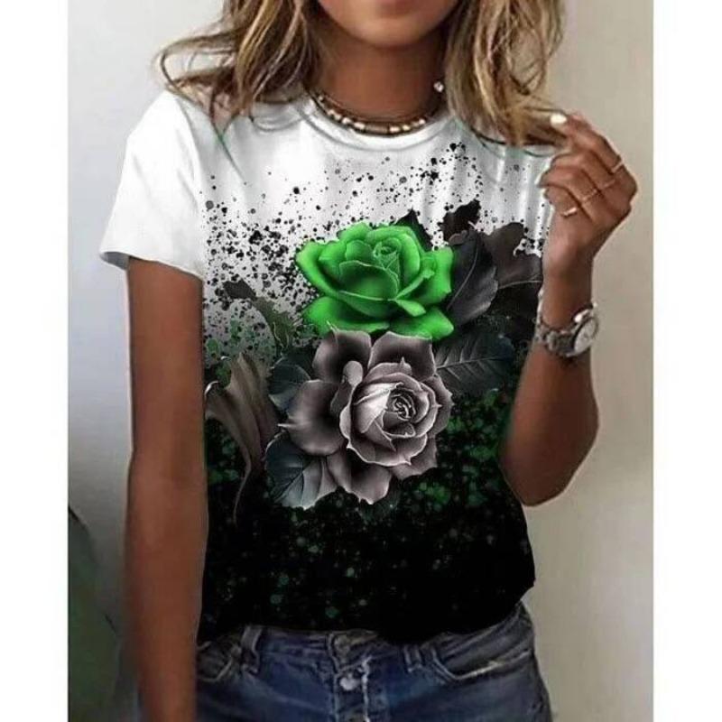 Sunflower and cat print fashionable women's oversized T-shirt