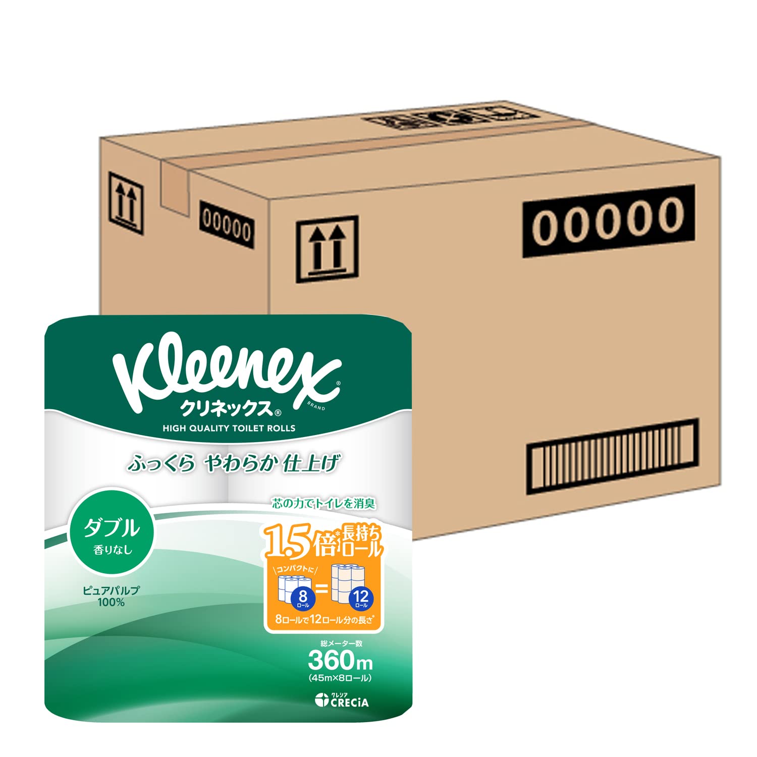 

Туалетная бумага Kleenex рулонная компактная 8 рулонов 45 м двойная x 8 упаковок [Распродажа коробок] 1,5x белый