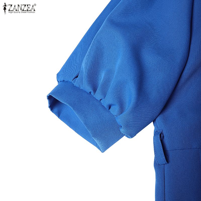 ZANZEA Damen Freizeitkleid Sommer Halbsleeve mit Umlegekragen