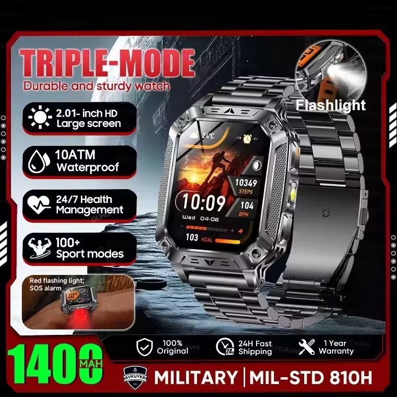 2026 Upgraded Men 1400mAh Battery Capacity GPS Heart Rate Flashlight BT Call 10ATM Waterproof AMOLED HD New Smart Watch Smartwatches