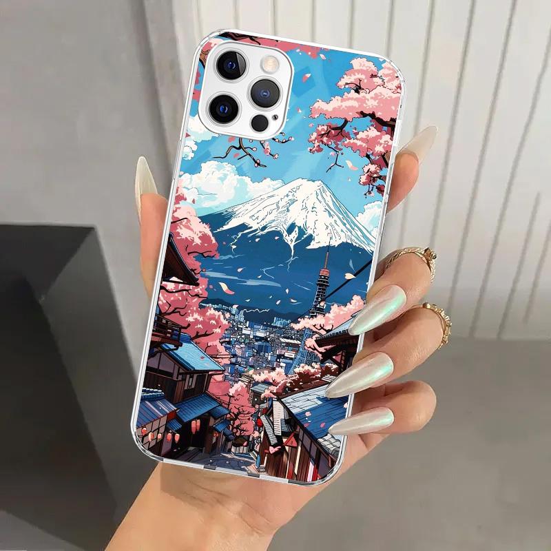 Japanese Cherry Mount Fuji Phone Case for Iphone 17 Air 16 15 Plus 14 13 Mini 12 11 Pro Max 16E 7 8 SE 2020 Soft Funda Print She