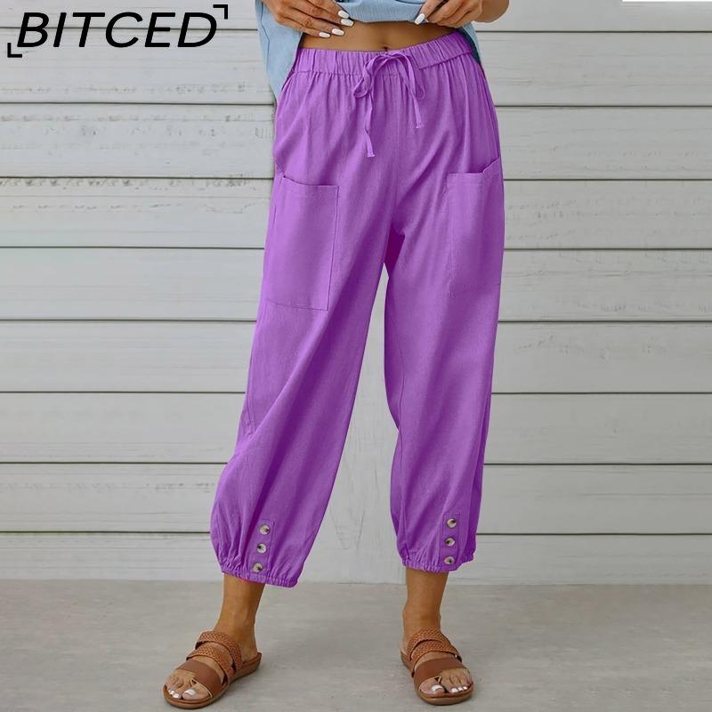 BITCED 12 Color Women's Fashion Casual Solid Color Print Pants & Capris