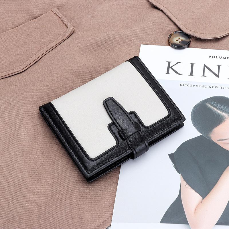 Women's Short Wallet Fashionable Exquisite Contrasting Color Drawstring Ins Style Multi-card Folding Change Purse