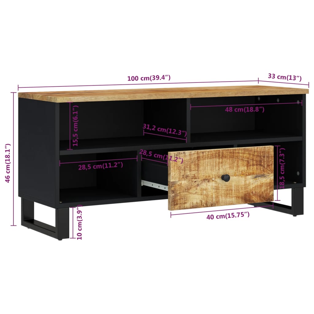 TV Cabinet 100x33x46 cm Solid Wood Mango & Engineered Wood