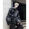 Trendy long sleeves trendy multi-pocket heavy industry metal design feeling shoulder pads leather jacket standard youth autumn solid color new