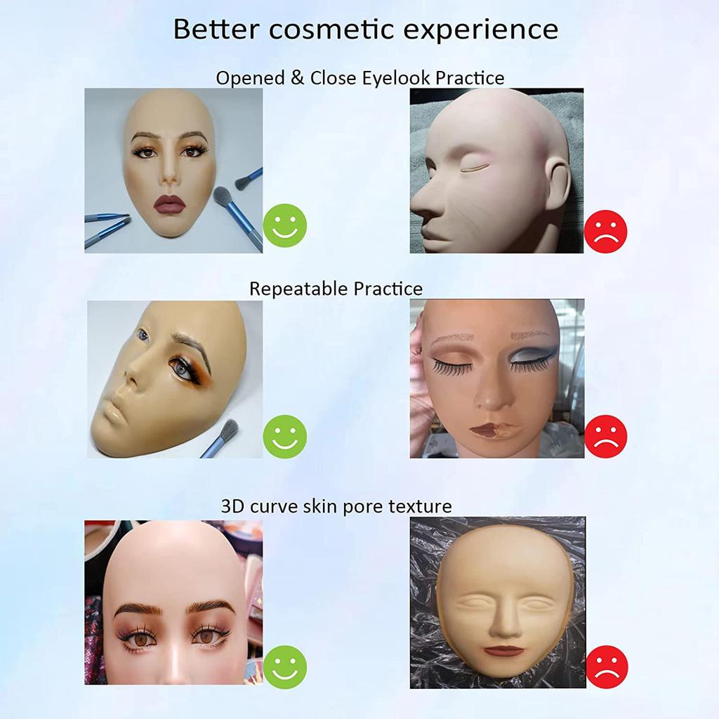Silicone Practice Mannequin Head for Full Face and Eyebrow Makeup Training