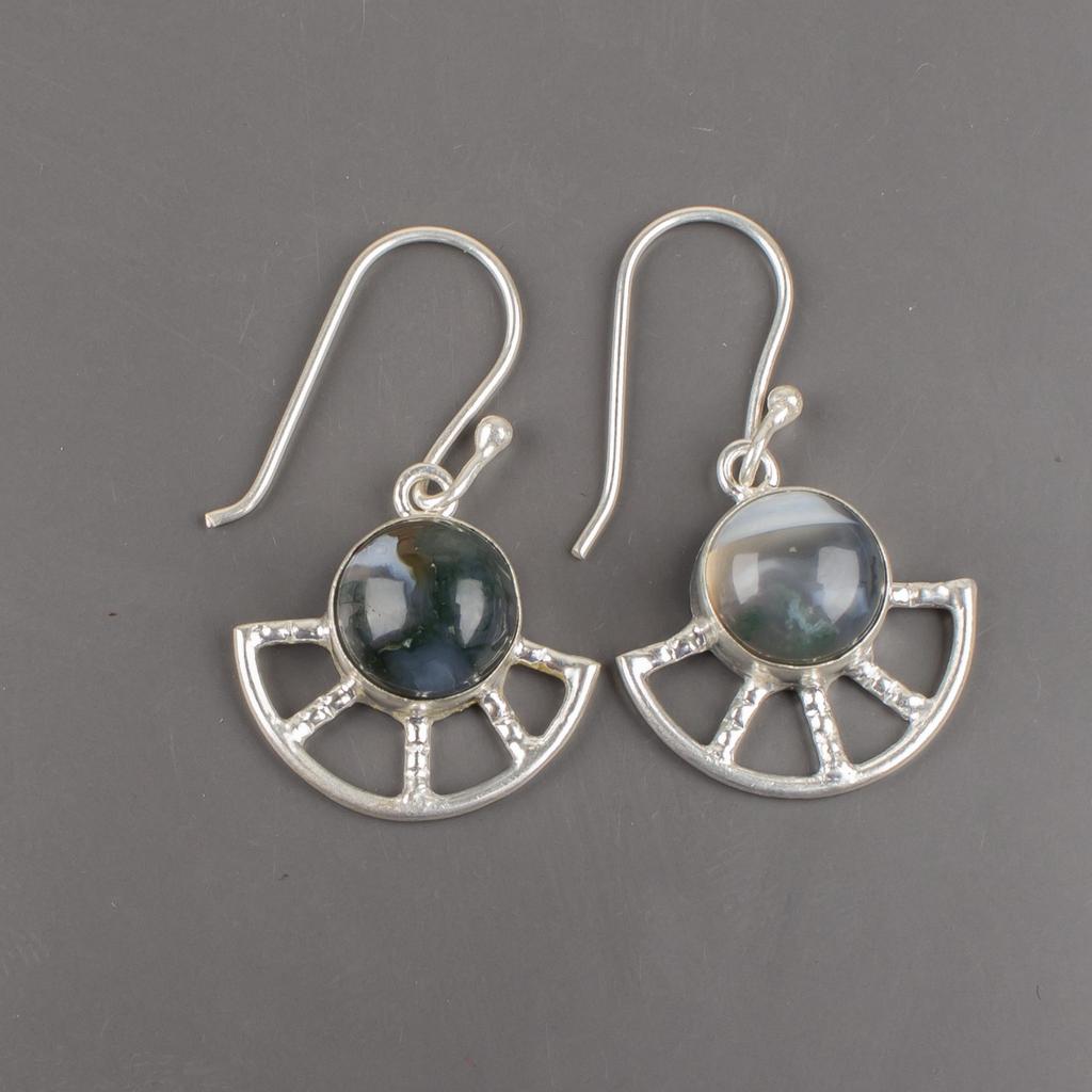 Moss Agate 925 Solid Sterling Silver Earrings, Handmade Gemstone Earrings Jewelry, Gifts For Wife Brand New Earrings
