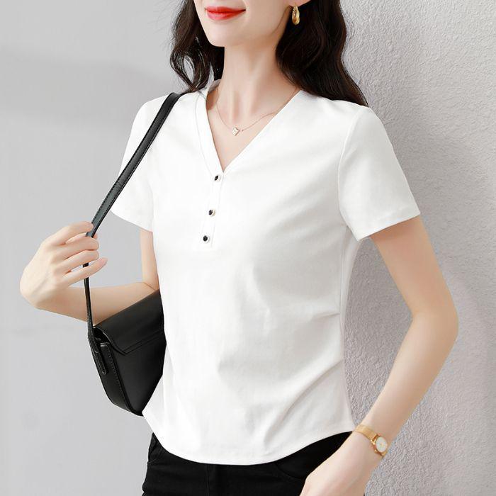 2025 Stylish V-neck Slimming Petite Short Sleeve T-shirt