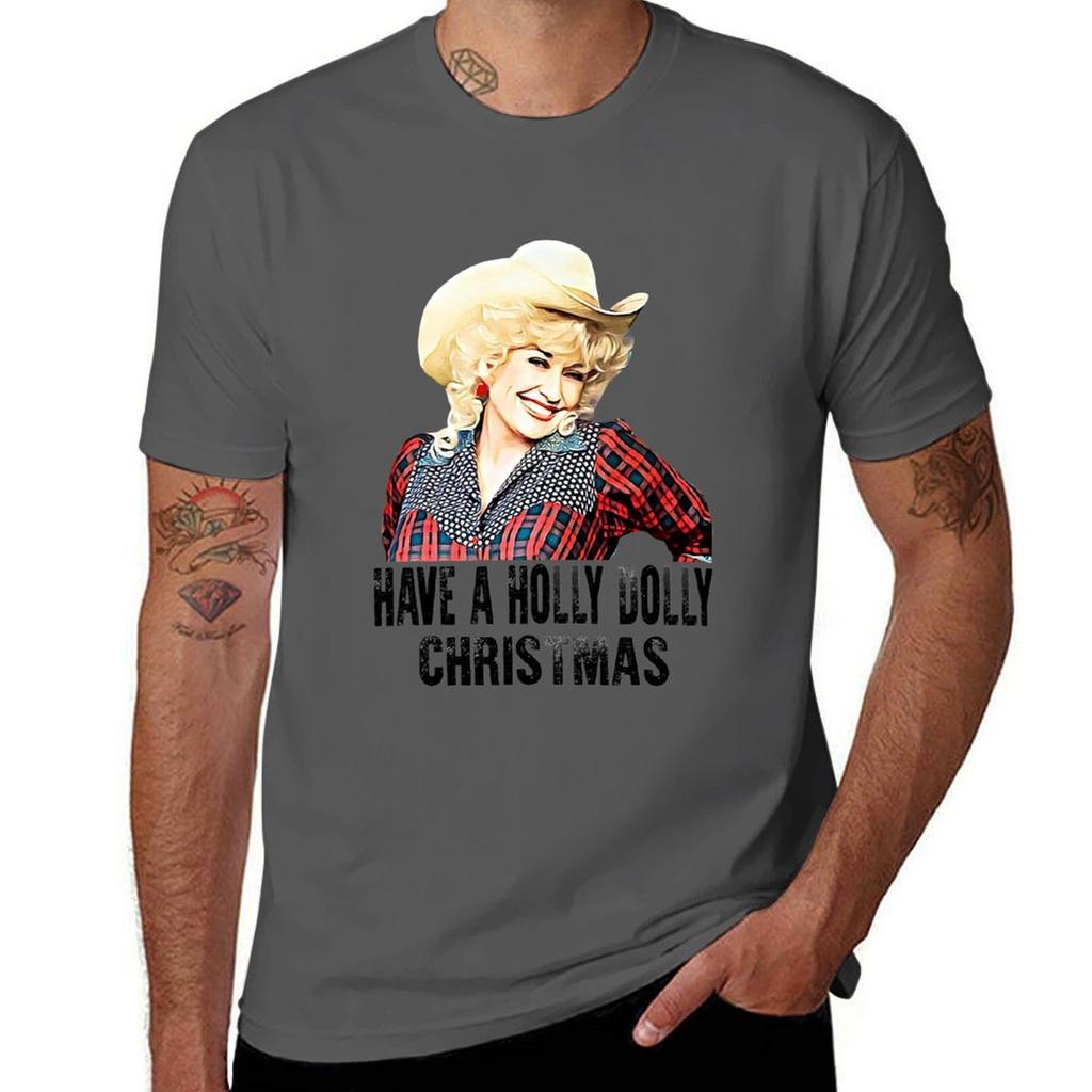 Retro Have A Holly Dolly Christmas Partons Gift Tshirt Soft Touch Basic Cotton Tshirt