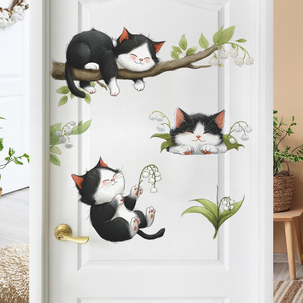 Cartoon Playing and Sleeping Cat Children's Room Bedroom Wall Beautification Stickers