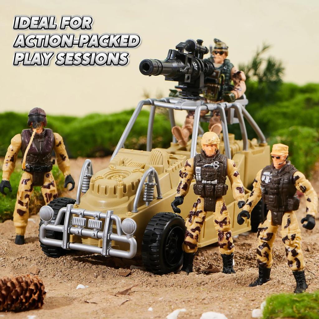 Joyfy Conjunto de Brinquedos de Base Militar Figuras de Ação de Soldados do Exército e Acessórios de Equipamento de Armas Brinquedos de Combate Militar para Crianças Presente de Aniversário