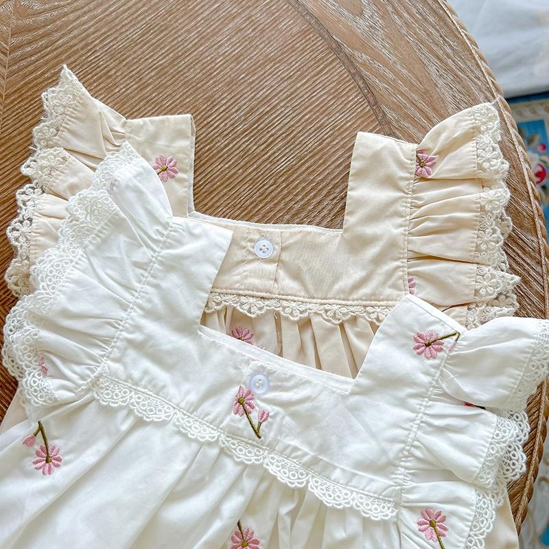 Newborn Baby Girls Jumpsuit Flying Sleeve Cotton Flower Embroidery Toddler Baby Girl Bodysuits Baby Girls Clothes for Summer