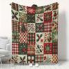 Contemporary Holiday Flannel Throw Blanket - Red Green Christmas Snowflake Holly Berry Print, Soft Warm All-Season Blanket for Sofa Bed Camping Office