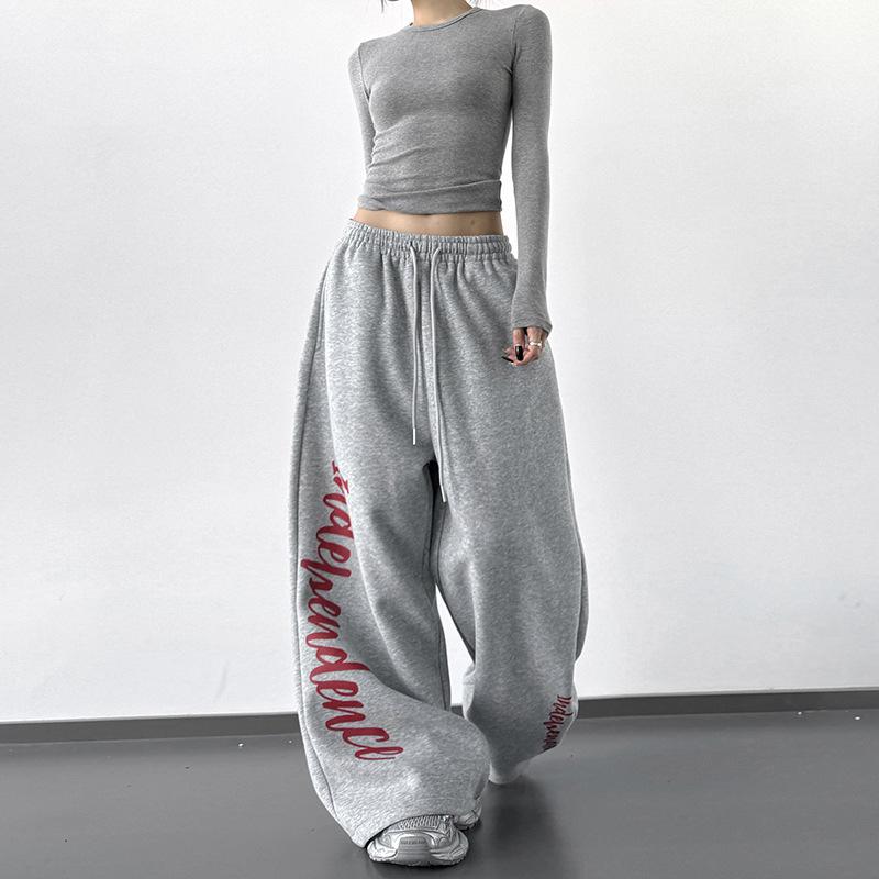 

Gray Embroidered Women s Sweatpants: 2025 Spring/Autumn Student Street Dance Versatile Casual Pants S