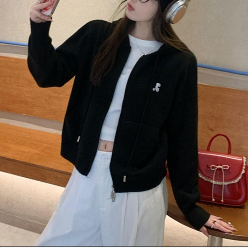 

Knitted cardigan new sweater jacket spring women s clothing early spring small men wear hooded tops women One size чёрный