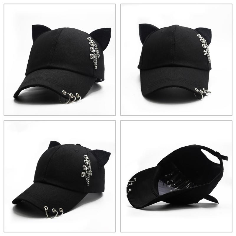 Women Modern Kitten Ears Baseball Hat with Metal Charm for Girls Women Versatile Kitten Ears Adjustable Hat Cats Ear