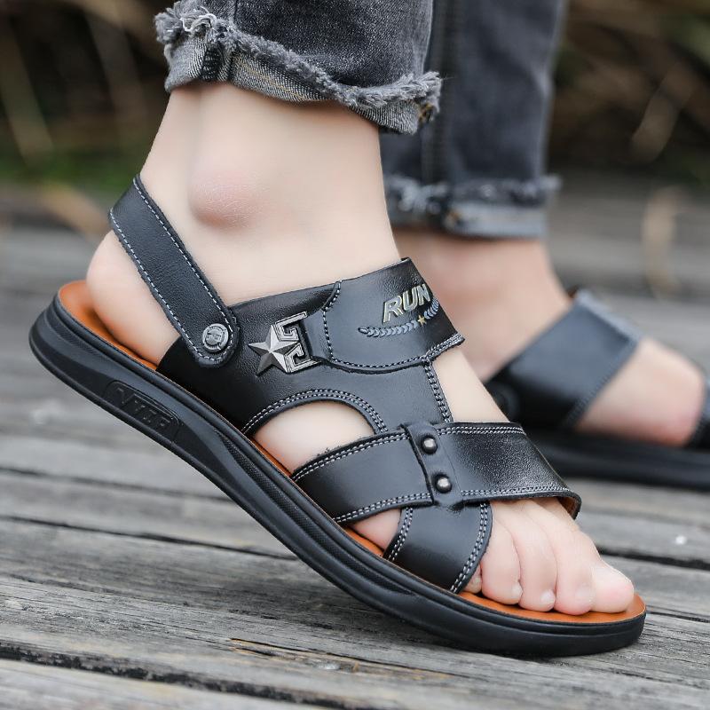Men's sandals genuine leather summer slippers 2025 new fashion trend first layer cowhide men's casual non-slip beach shoes