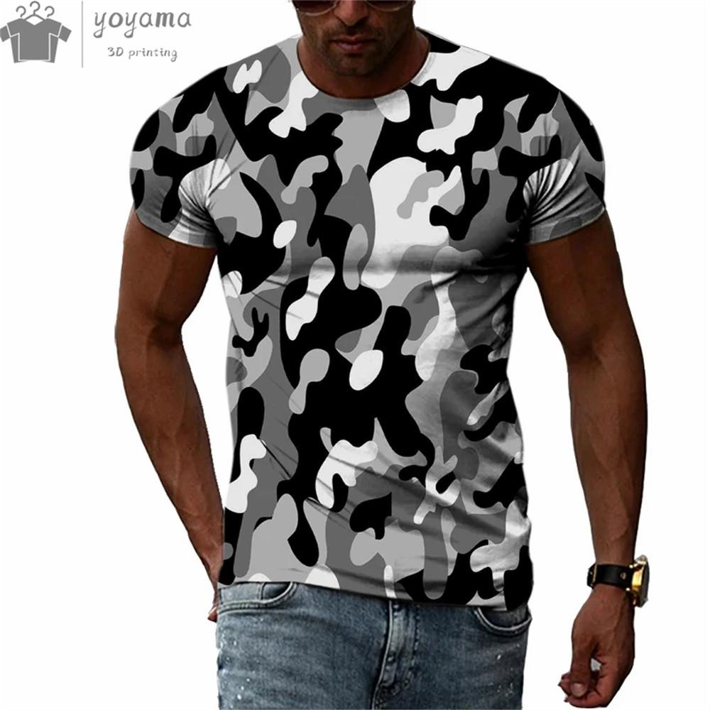 Men's Camouflage 3D Printed T-shirt, Personalized Casual T-shirt, Harajuku Street Round Neck Short Sleeved T-shirt, Summer Fashion