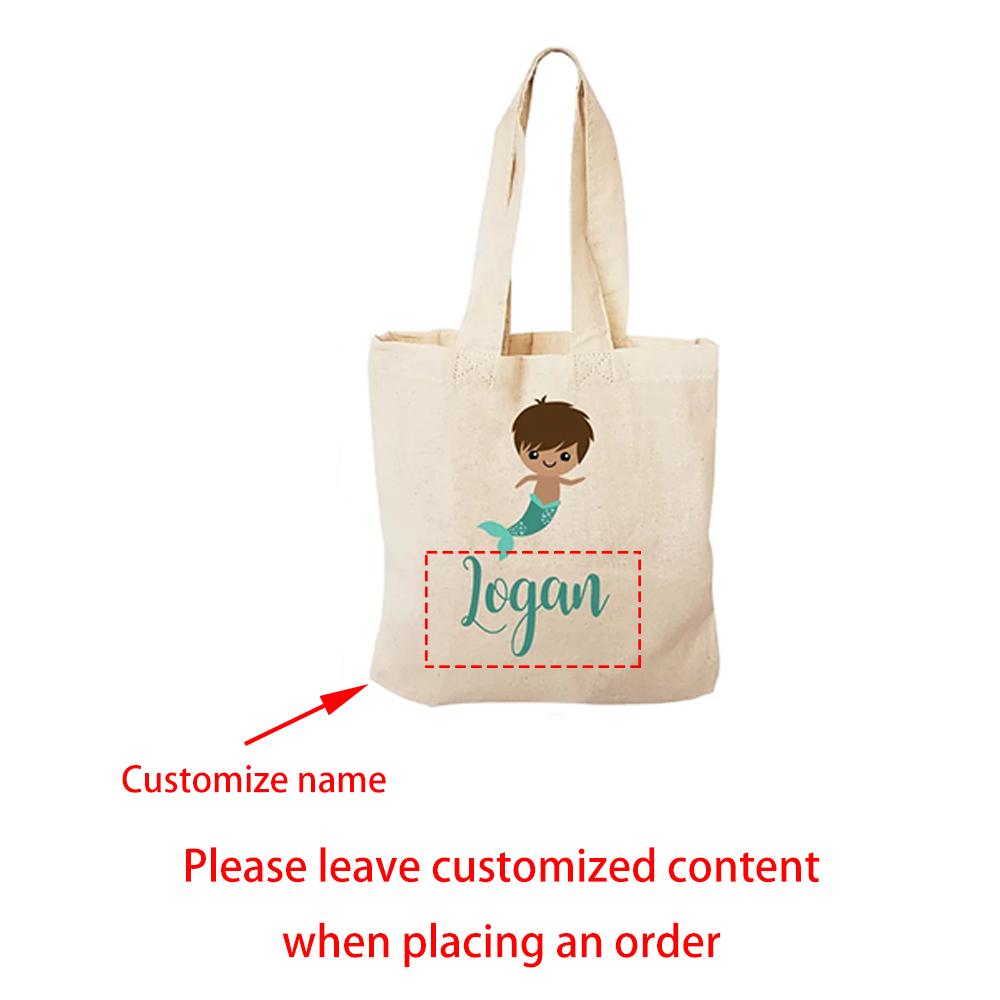 Custom Mermaid Treat Tote Bags Canvas Favor Bag Mermaid Theme Party Decoration Supplies Back To School Birthday Baby Shower Gift