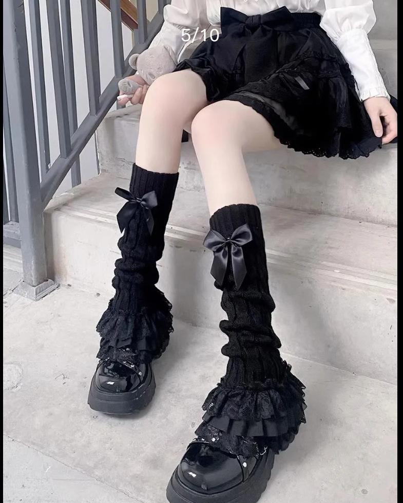 White Hairball Socks Cover Women'S Japanese Jk Leg Cover Lolita Bow Y2K Subculture Modified Leg Stacking Socks